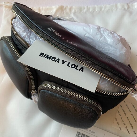 Bimba y Lola 🇪🇸 Black Leather Bumbag / Belt Bag BNWT - Picture 2 of 9